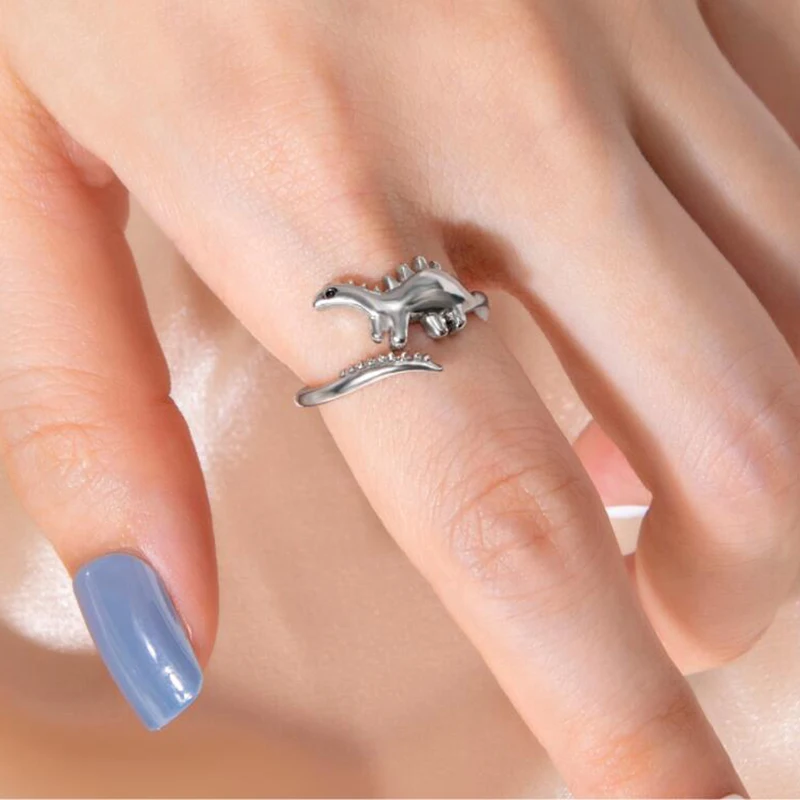 Dinosaur Ring Long-necked Dragon Finger Rings Brontosaurus Stegosaurus for Women Cute Animal Jewelry Adjustable Open Ring Gifts