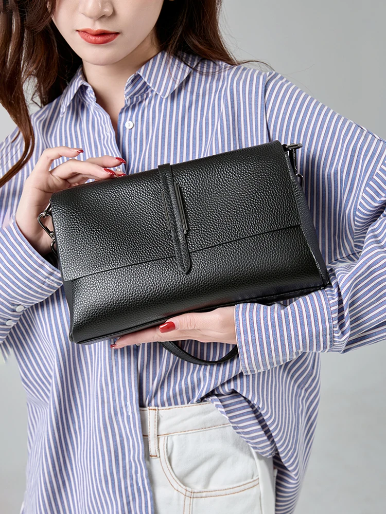

Ladies Genuine Leather Flap Messenger Bags Women Soft Cowhide Functional Shoulder Handbags Female Luxury Designer Crossbody Bag