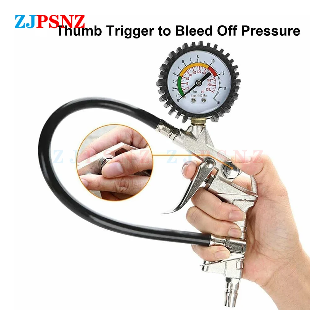 Car Tire Pressure Gauge Pressure Gun Type 0-16Bar/0-220Psi For Air Compressor Car Motorcycle SUV Inflator Pump Tire Repair Tools