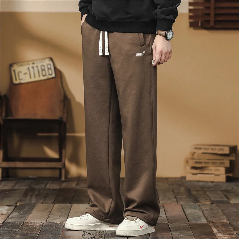 Autumn new men's knitted embroidered sweatpants loose large size draping mopping pants men's casual pants long pants