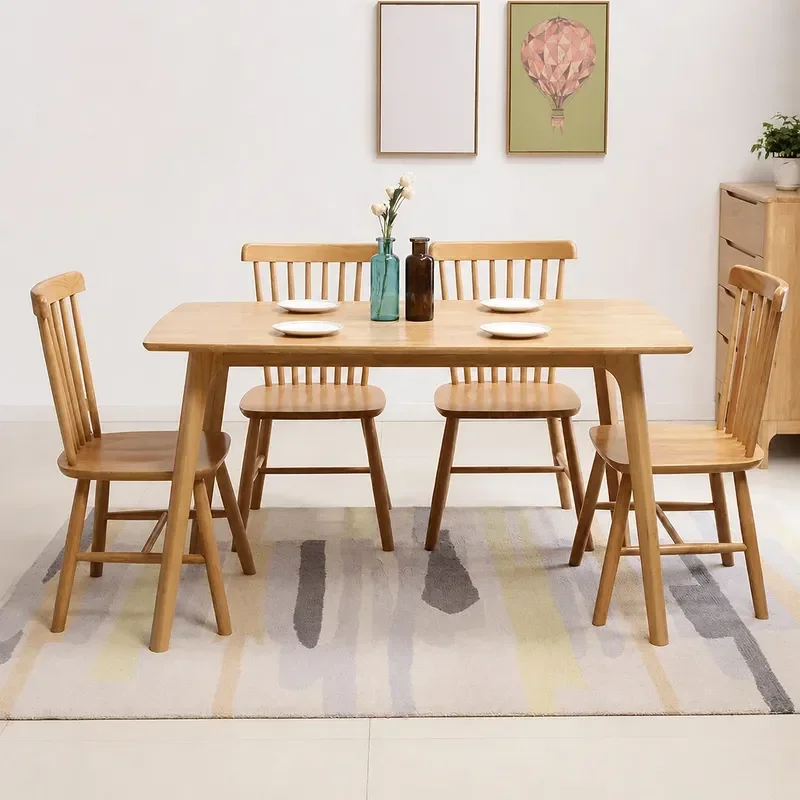 Nordic Solid Wood Dining Table and Chair Set Rectangular Japanese Minimalist Style for 4 to 6 People Small Apartment