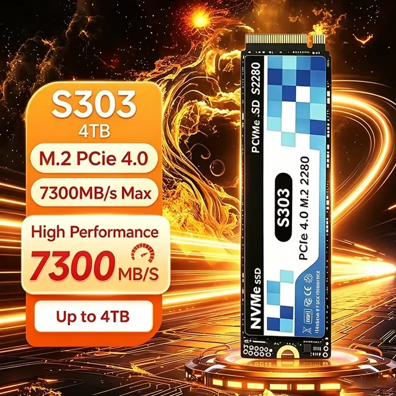 S303 SSD 500GB-4TB M.2 NVMe PCIe Gen4, 7300MB/s Max Seq Read Speed, Internal Drive for Gaming Laptops and Desktop Systems.