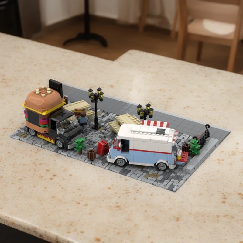 

905-Piece Modular Food Truck Area MOC – Modular Cityscape Education Model Building Blocks – Birthday DIY Toys Gift