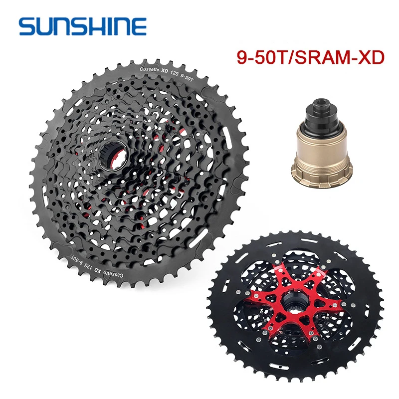 SUNSHINE 12S 9-50T Cassette MTB Bike 12 Speed XD Compatible Black 556% Range 12V K7 Freewheel Sprocket Mountain Bicycle Flywheel