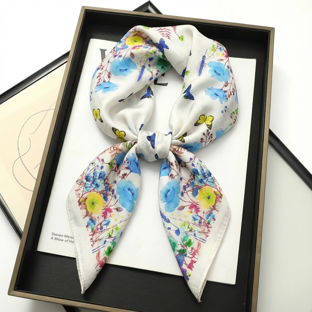 

Шелковый платок-каре с акварельным цветочным принтом для женщин, мягкая атласная шаль, керчиф, накидка на шею, хиджаб, повязка на голову, лента для сумки, для путешествий