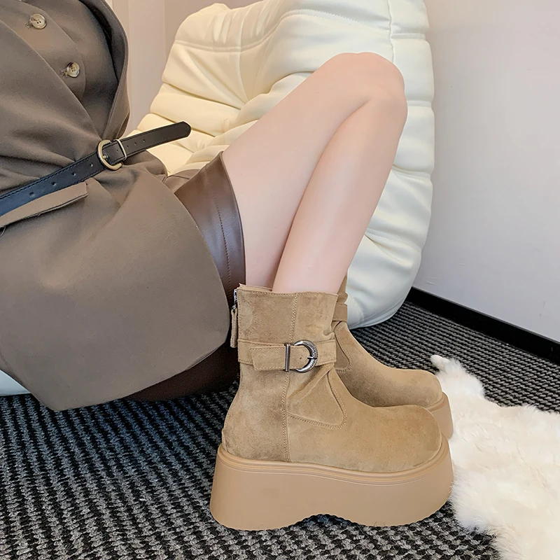 2025 جديد ريترو سميكة القاع زيادة الأحذية أحذية نسائية الخريف جديد تنوعا الجلد المدبوغ عالية الكعب تشيلسي الأحذية أحذية السيدات #2