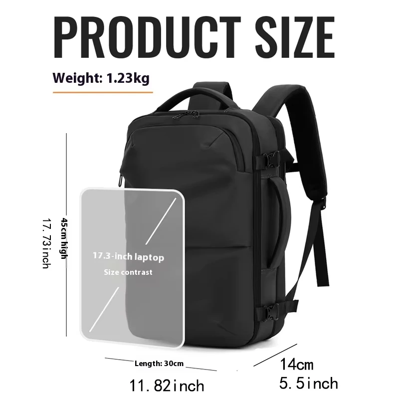 Buylor Men's Vacuum Compression Backpack Expandable Backpack Dry Wet Separation Business Travel Anti-Theft Computer Backpack