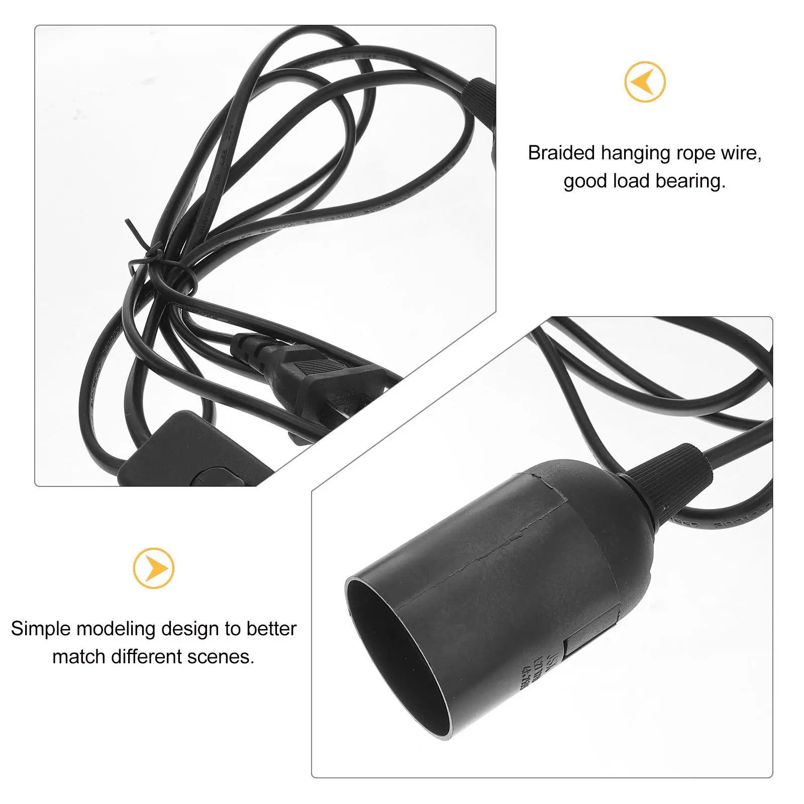 

2Pcs E27 Us Plug Hanging Light Cord Pendant Light Bulb Socket Lamp Cord Rotatable Round Base for Task Lighting