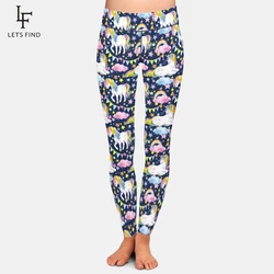 LETSFIND Fashion śliczne wzór jednorożca drukowanie kobiet legginsy wysokiej talii miękkie dopasowane legginsy do fitnessu