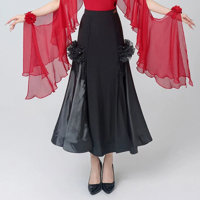

2024 New Modern Dance Tassel Skirt For Women Adult Practice Dress Chacha Rumba Tango Clothes Ballroom Dance Swing Skirt DN18496