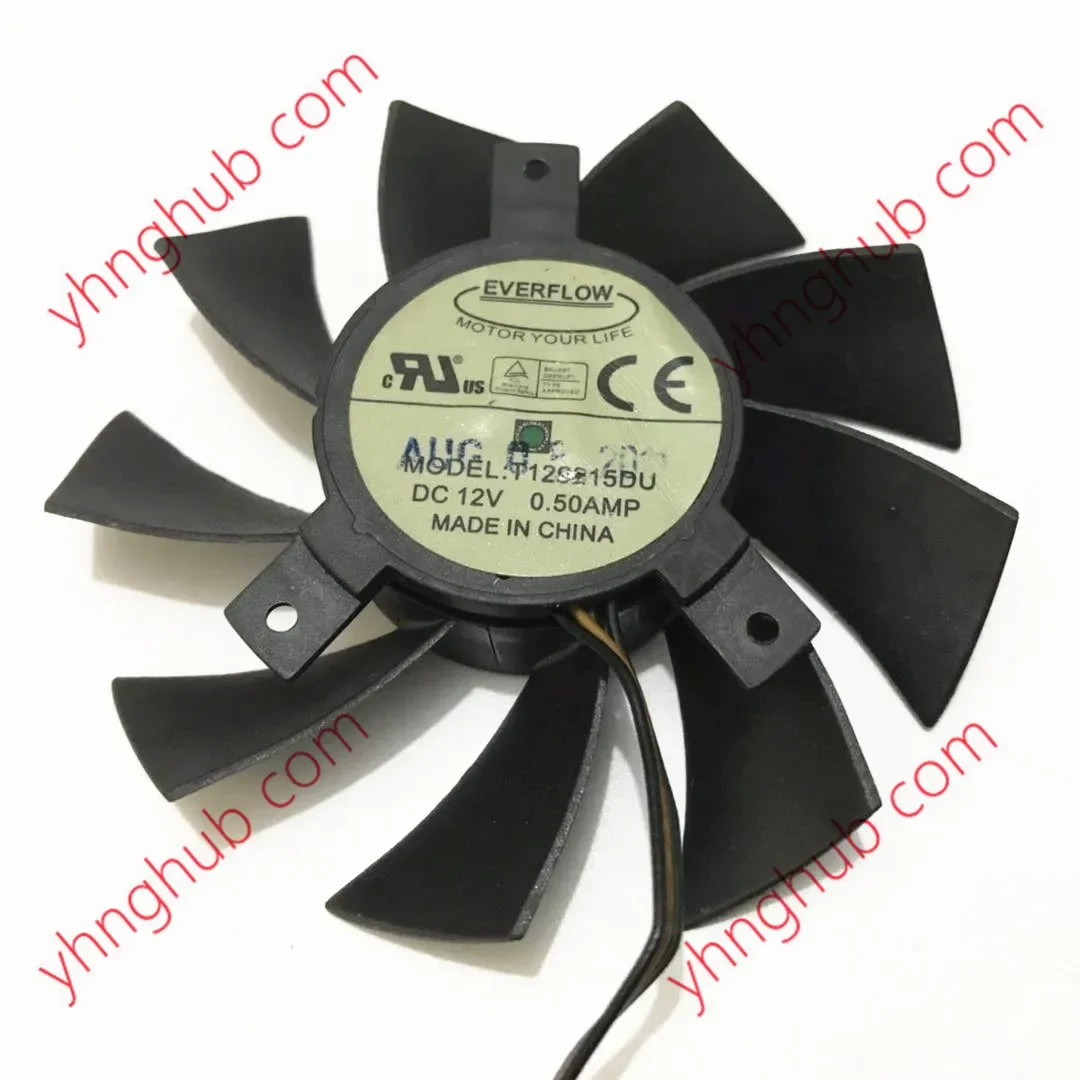 Everflow T128015DU DC 12V 0.50A Dia. 75mm C.T.C 44x44x34mm Server Frameless Cooling  Fan