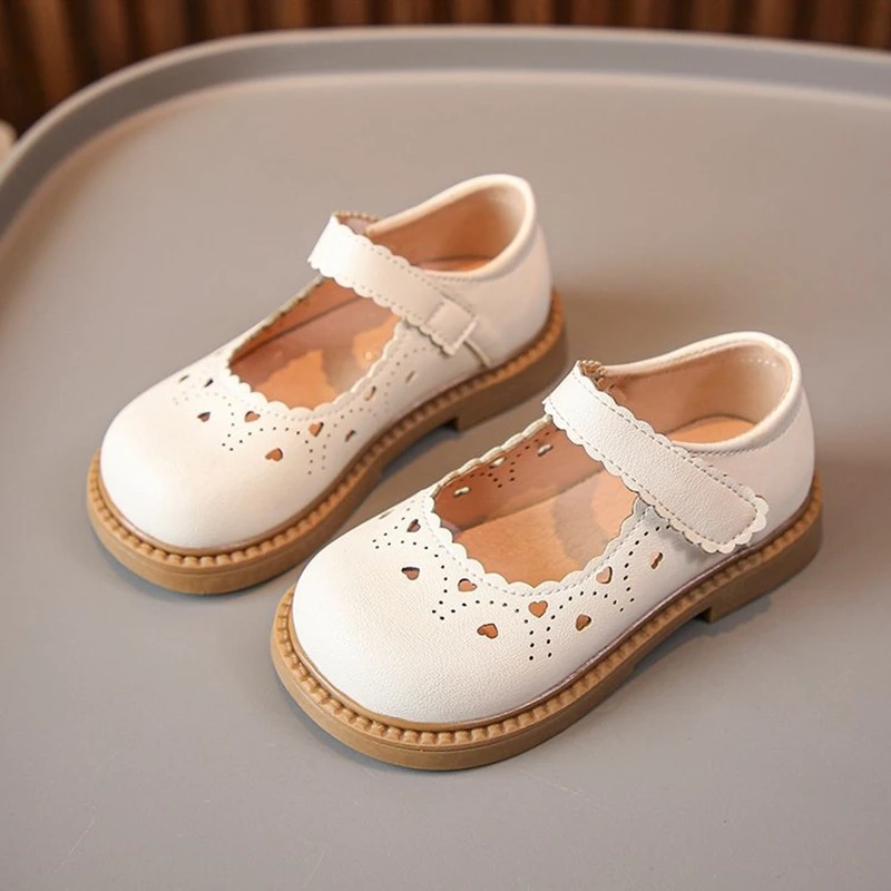 Spring Autumn Baby Kids Girls Heart Hollow Out Artificial Leather Princess Shoes For Children