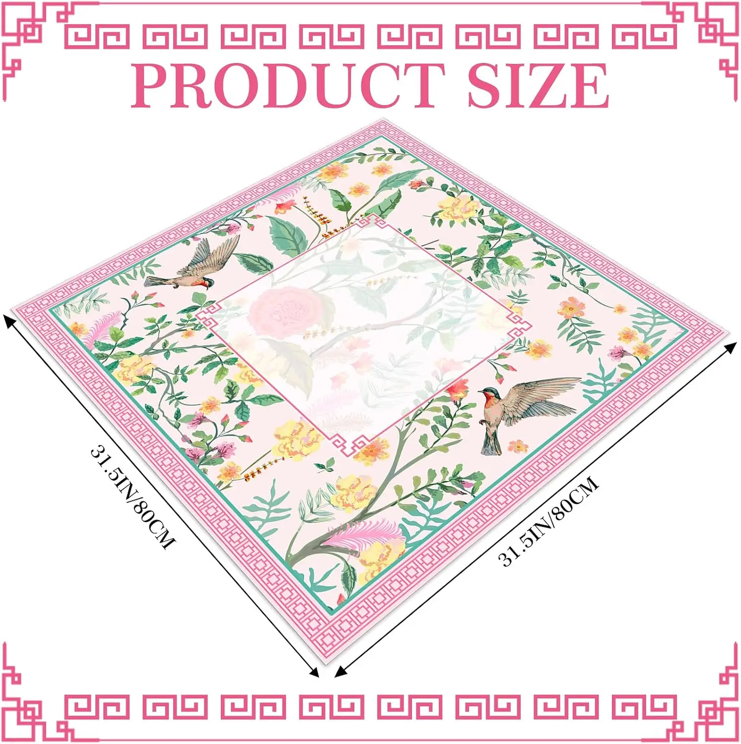 Pink Bird Floral Chinoiserie Mahjong Mat 31.5