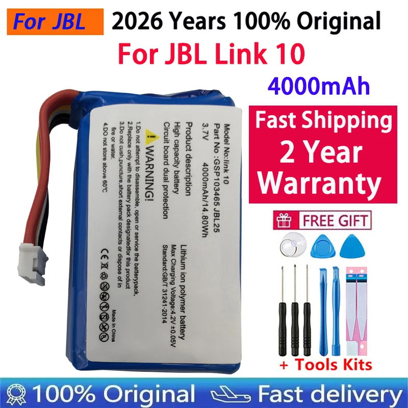 

2026 Year 4000mAh 3.7V Original Wireless Bluetooth Speaker Battery For JBL Link10 Link10 Speaker Bateria GSP103465 Fast Shipping