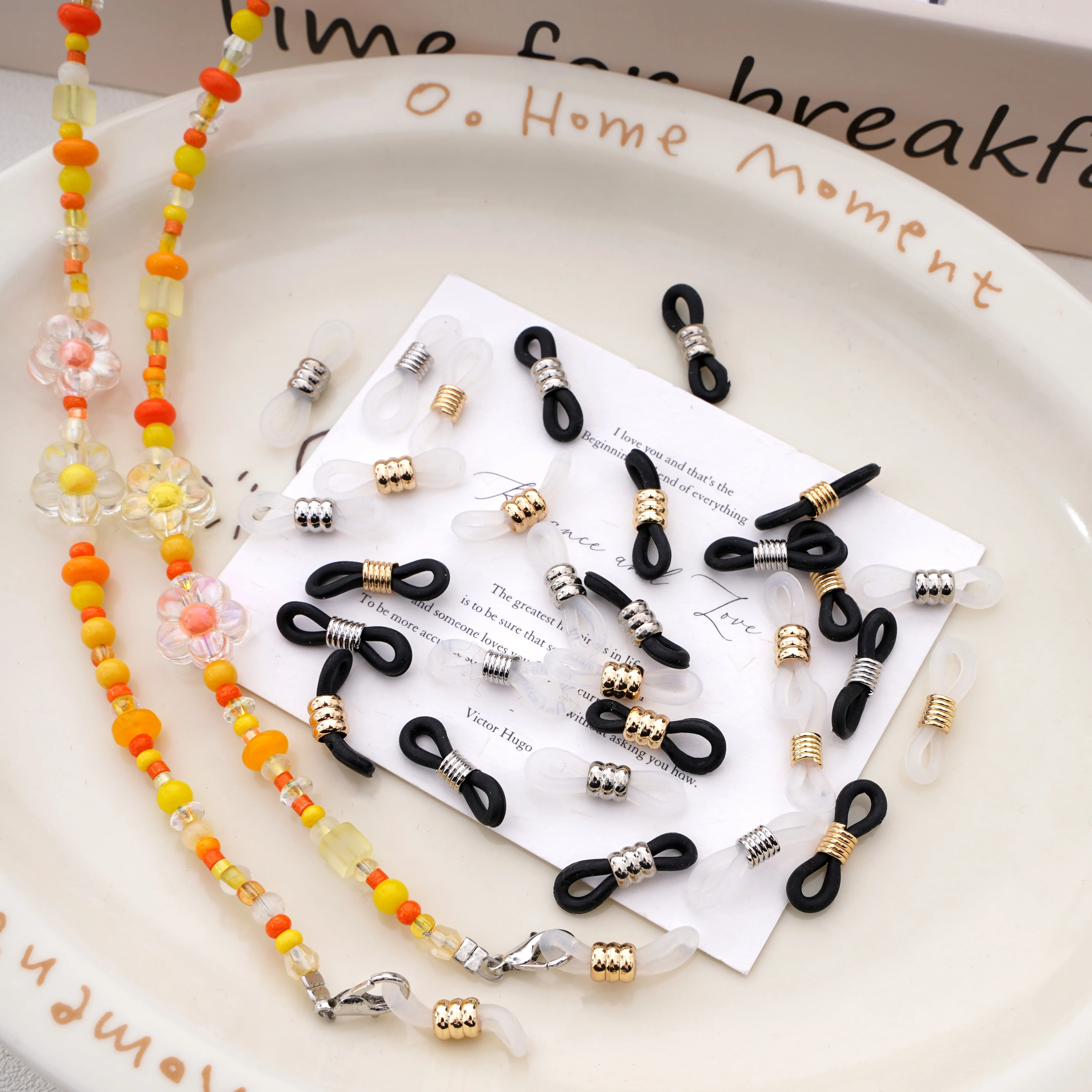 2 peças 20x6mm 18k banhado a ouro/platina ajustável antiderrapante extremidades de corrente de óculos retentor de silicone conectores de anel de óculos