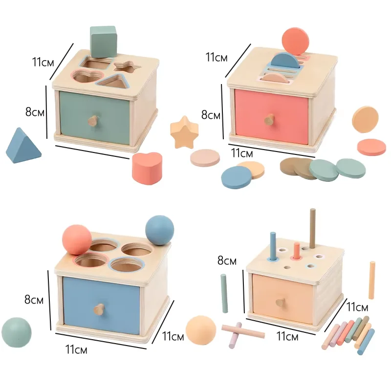 Montessori Objekt Permanent Box Holz Spielzeug Farbe Sortierung Form Passende Box Münzen Ball Frühen Pädagogisches Spielzeug Feinmotorik