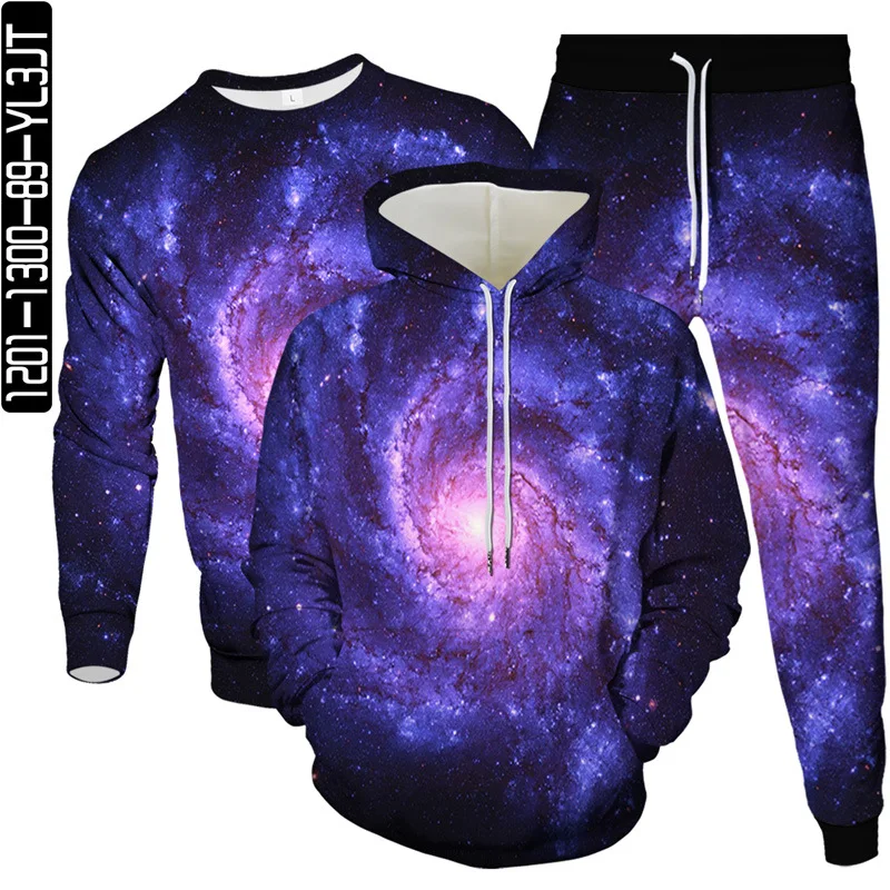 

Mens Harajuku Hoodies Sweatshirt Pants 3pcs Set Milky Way Galaxy Vortex Star Cloud Print Women Clothes Suit Size S-6XL Sportwear