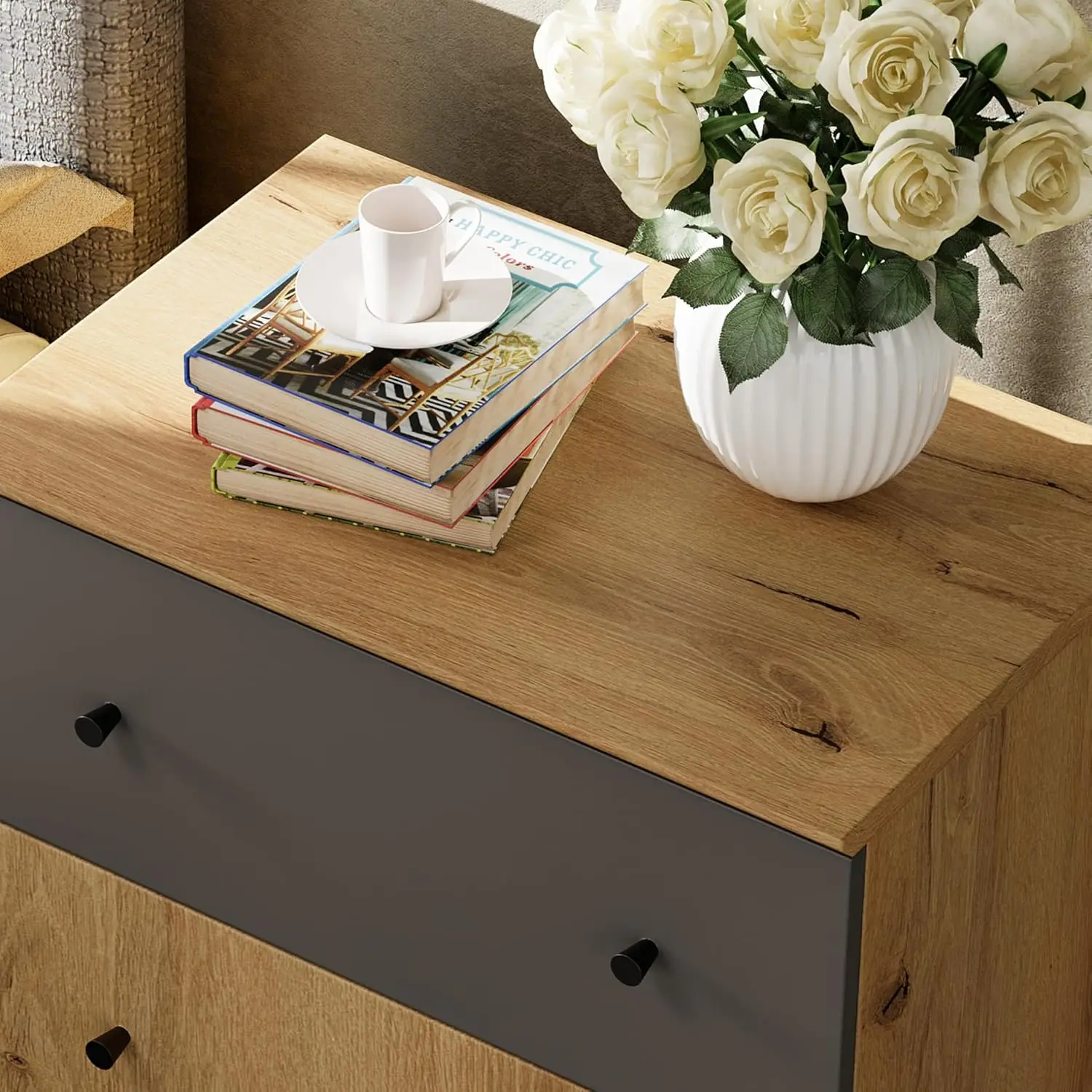 Set of 2 End Tables with Drawers & Doors, Modern Large Sofa Side Tables, Wooden Tall Nightstand with Adjustable, Customized - view 6