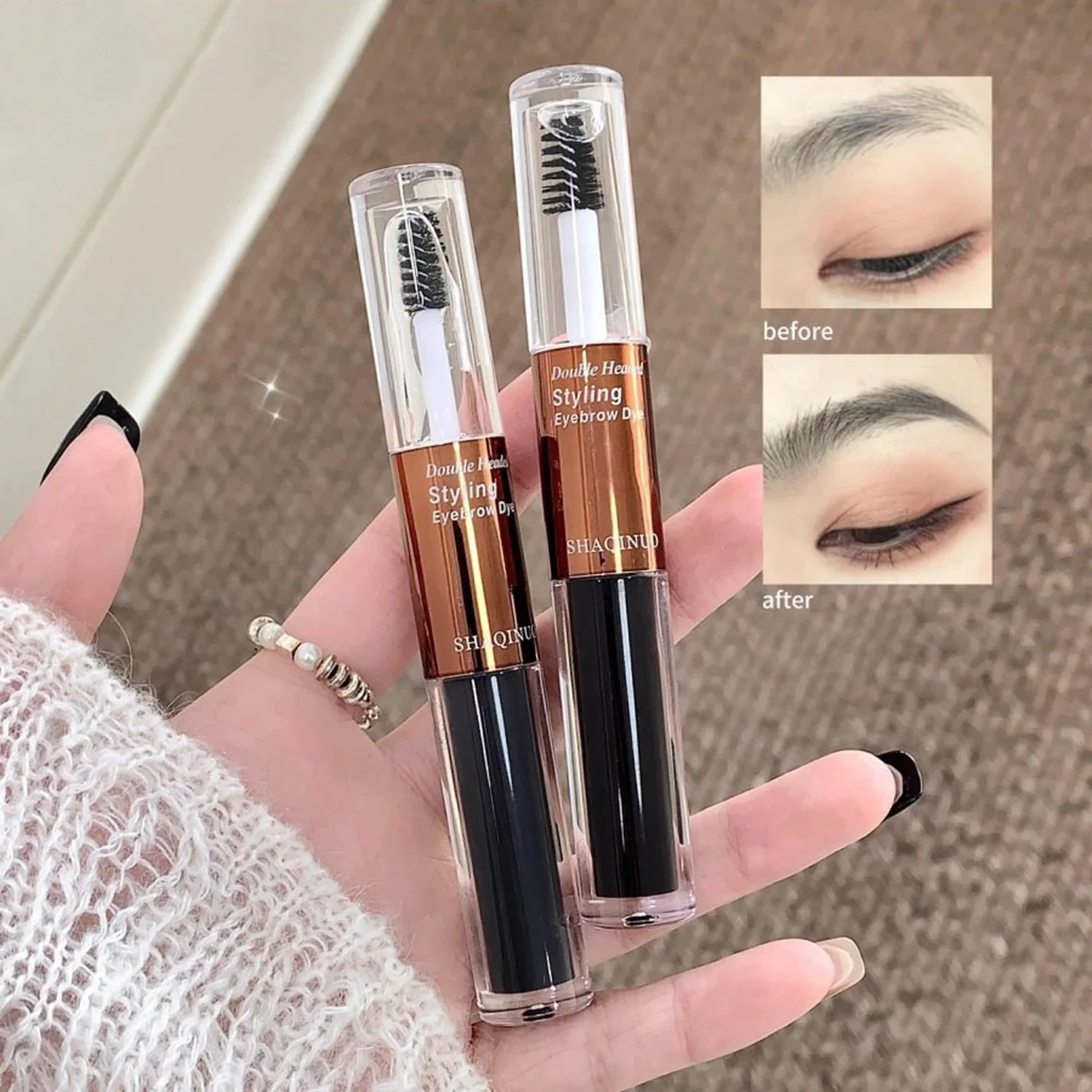 Doppelkopf Flüssige Augenbrauencreme Wasserdicht Transparent Styling Nicht verschmieren Färben Augenbrauen Tattoo Tönung Augenbrauen Mascara Make-up