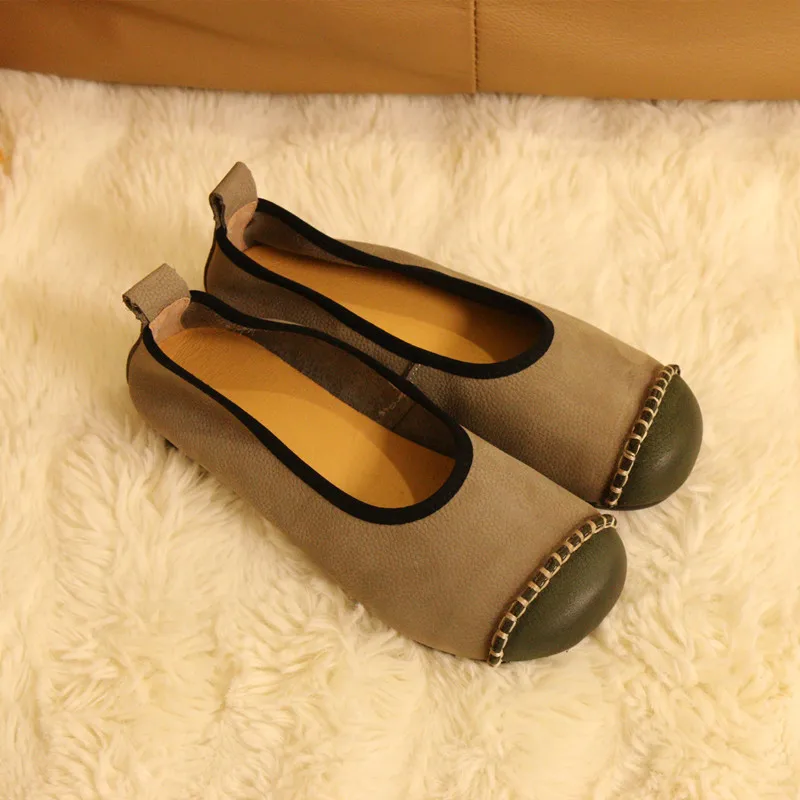 

Leather Slip-On Flat Heel Women's Shoes Comfortable Soft Leather round Toe Easy to Wear Spring Fashion Single Shoes