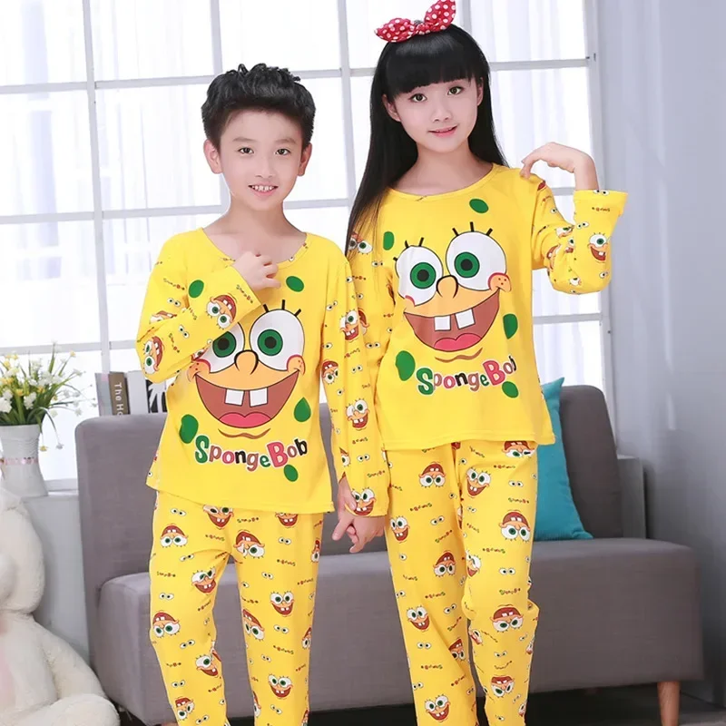 SpongeBob Pajamas Children Set Cartoon Anime Long Sleeves Long Trousers Suit Baby Autumn Warmth Homewear Girl Boy Cute Clothes