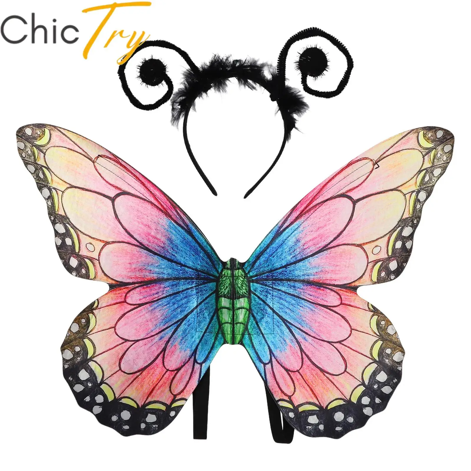 

Angel Wings Butterfly Fairy Flower Elf Cosplay Vivid Colors and Pattern Foldable Wings for Halloween Carnival Stage Dress-up