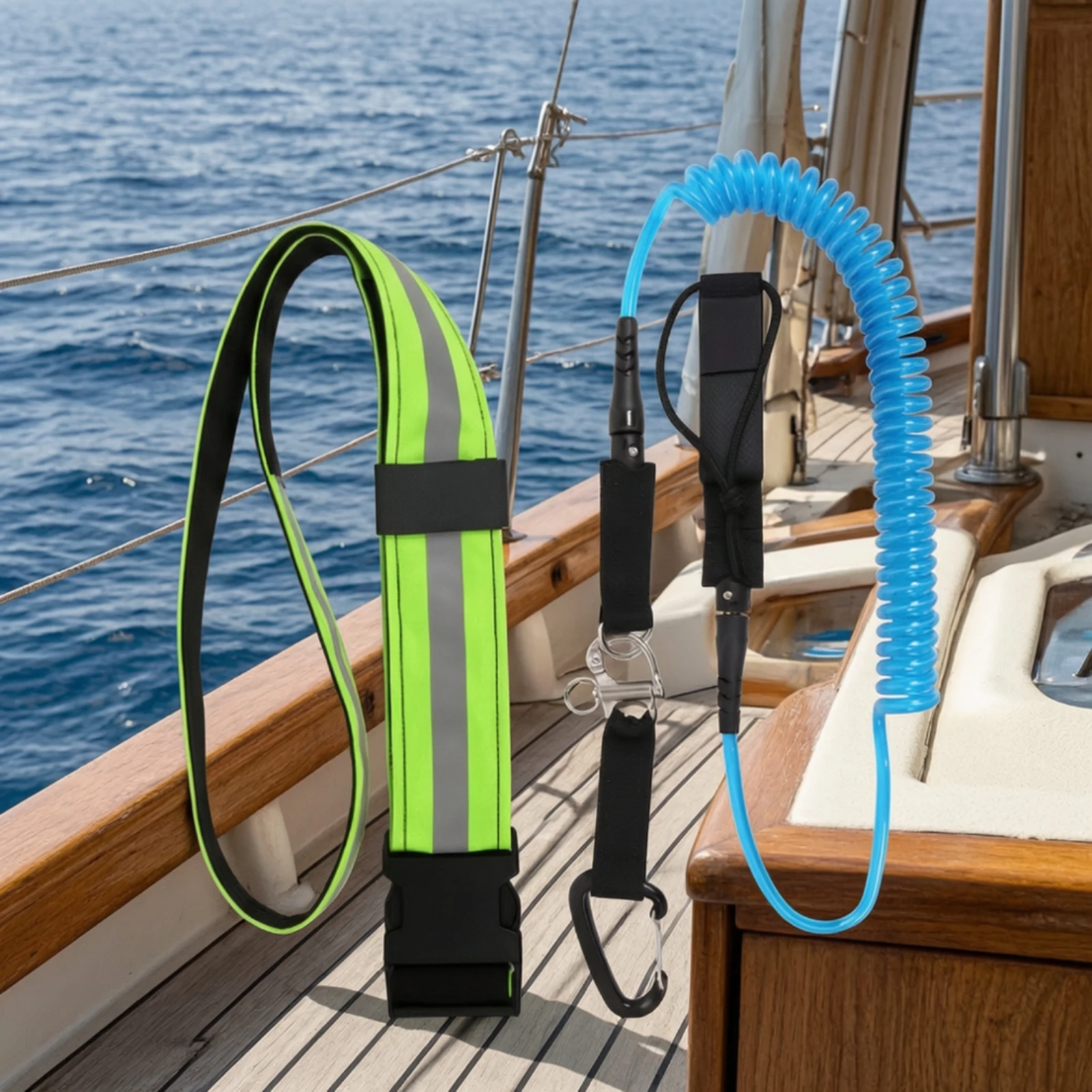 SUP Paddle Board Leash with Waist Belt Reflective Coiled Surf Leash Safety Universal for Stand Up Paddleboard Surfing Sports