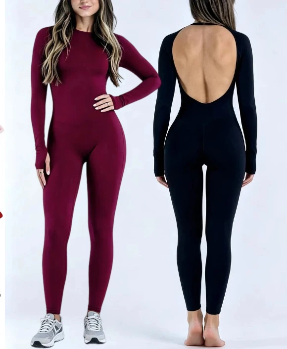Impact Langarm-Hose Einteiler-Jumpsuit für Damen Rückenfrei Schlanke Passform Elastische Bauchkontrolle Yoga Fitness Sport Workout Bodysuit – Detail 1