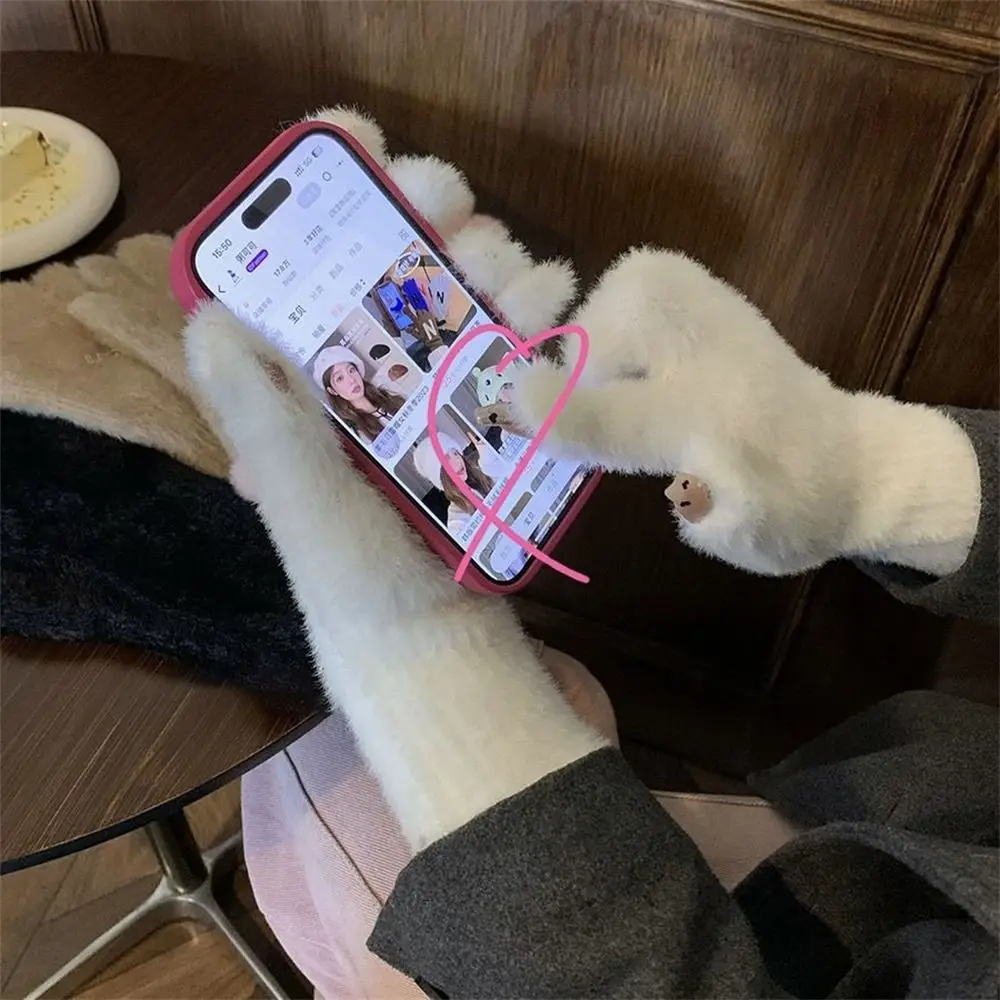 Guantes de punto de felpa suave, manoplas cálidas y elásticas para todos los dedos, pantalla táctil, gruesas, para Otoño e Invierno