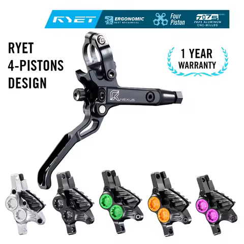 RYET 4-Pistons MTB Hydraulic Disc Brake Set for MTB/AM/DH/E-MTB CNC 7075-T6 Heat-Resistant Caliper 840/1550mm Mineral Oil Cable