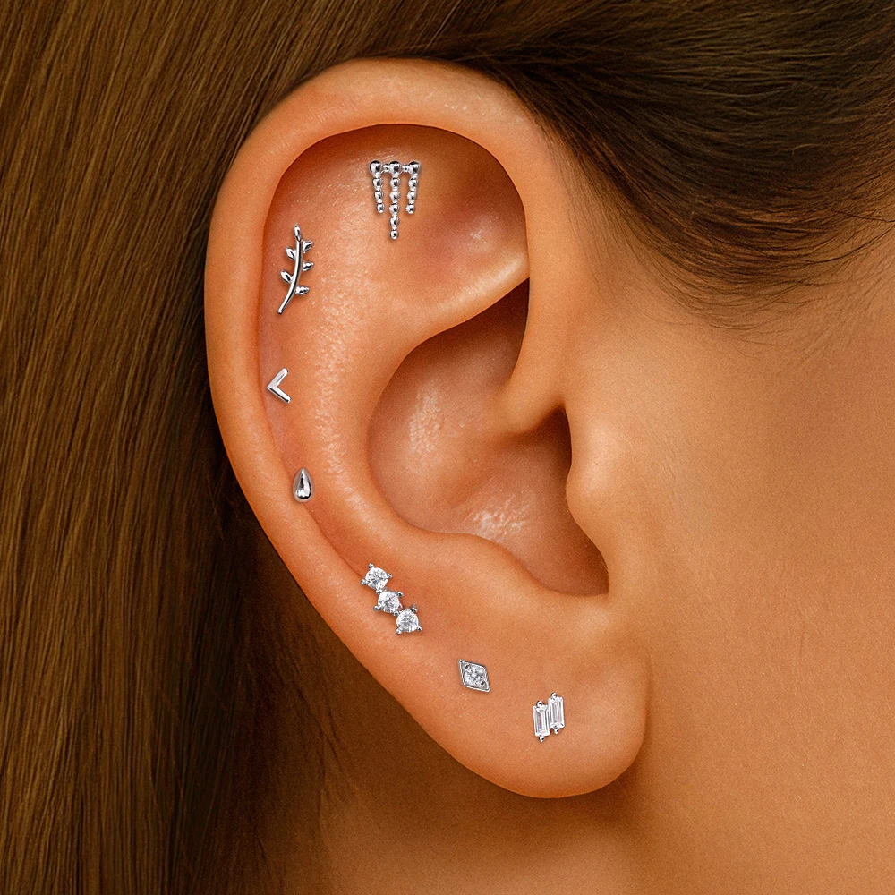 

AIDE 1 Piece 925 Sterling Silver Mini V-shape/Teardrop/Ball Chain For Woman Flat Back Piercing Earring Dainty Classic jewelry