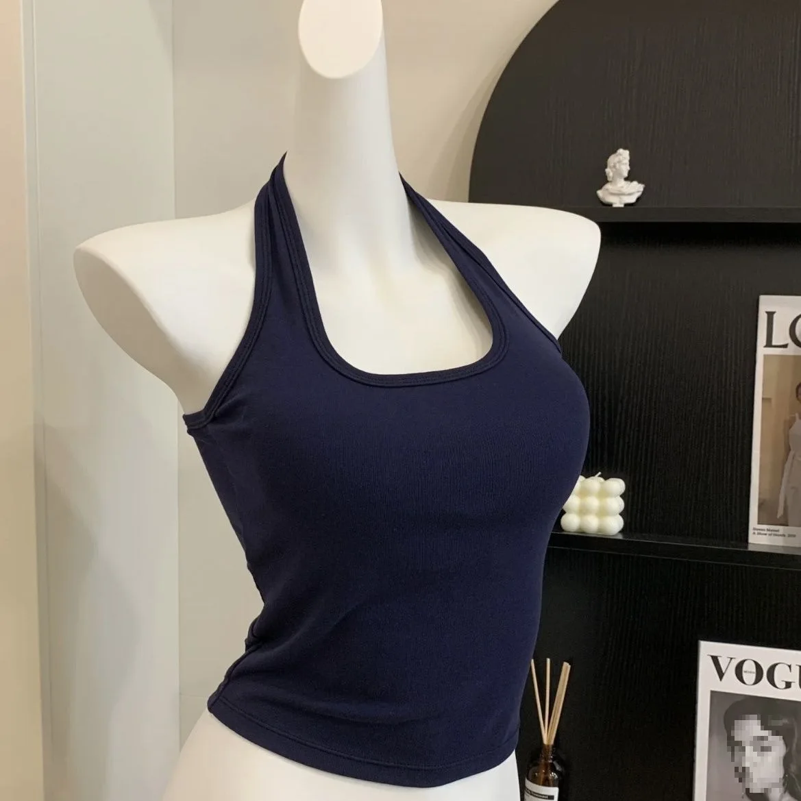 Débardeur Halter pour femme, sans manches, coupe ajustée, doux et respirant, couleur unie, style décontracté, mode coréenne, pour l'été et le quotidien