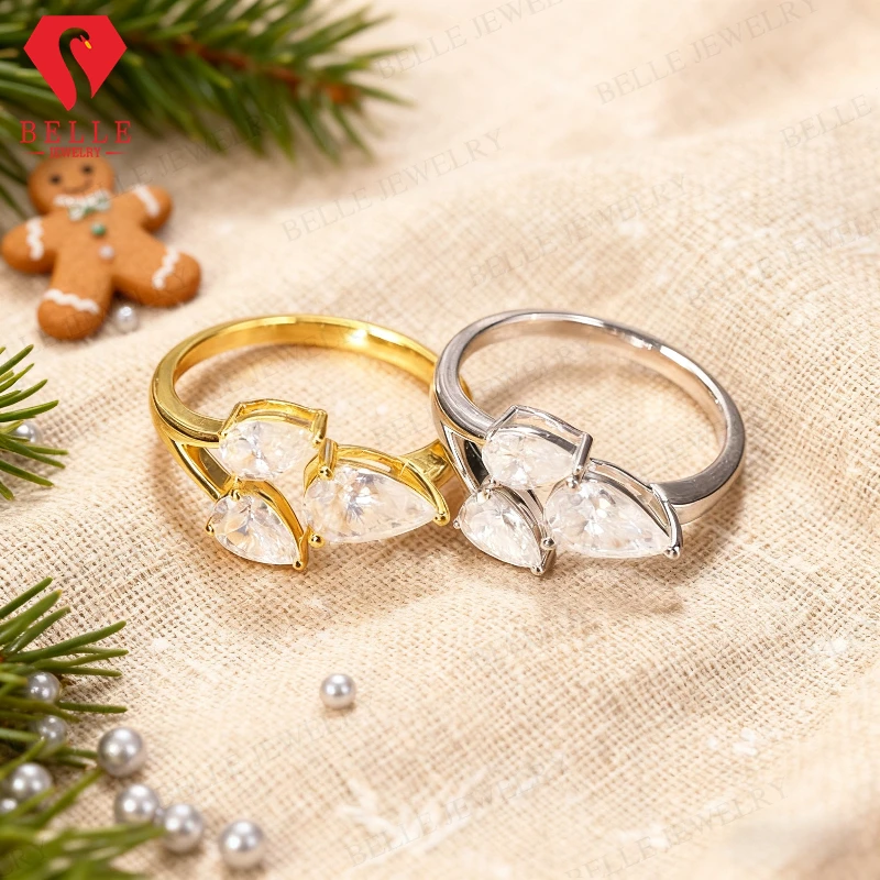 

Кольцо с тремя грушами на заказ, 2 карата, цвет D, VVS1, прозрачность, серебро S925, сверкающее изысканное обручальное ювелирное изделие, Рождественский подарок