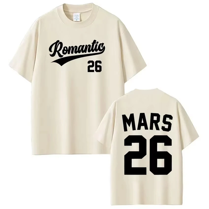 2026 Bruno Mars The Romantic Tour Print Merch T-shirt 100%Cotton Clothing Unisex Men‘s Women Hip-hop T-Shirts Y2k Casual Fan Tee