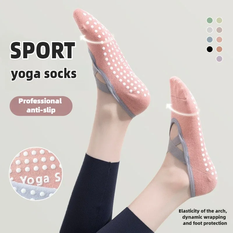 Professional yoga socks women anti slip short tube invisible sports boat socks straps trampoline dance Pilates sweat absorption