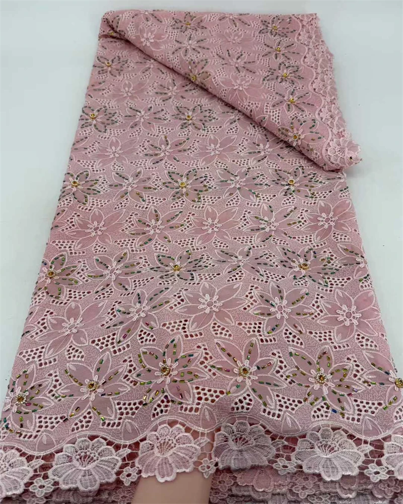 5 Yards Nigerian Guipure Cord Lace Fabric with African Sequins High Quality for Elegant Party Dresses Latest 2026 Design