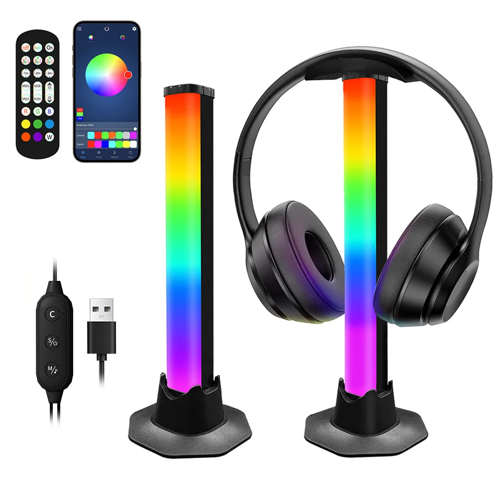 

RGB Headphones Stand Holder Desk Lamp Gaming Headset USB Ports Holder Desktop LED Light Bar Backlight Mood Lighting for Gamer