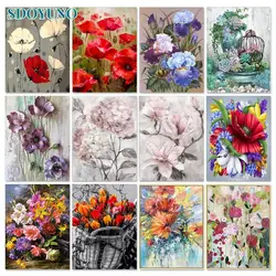 SDOYUNO Flowers Paint By Numbers For Adults Kit DIY Set of Acrylic Paint For Painting By Numbers On Canvas Home Decor