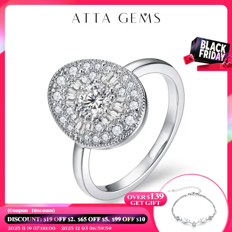 

ATTAGEMS D/VVS1 Round Shape All Moissanite Diamond Rings for Women Man S925 Silver White Gold Plated Twilight Engagement Jewelry