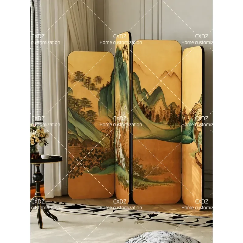Retro Pure Hand Painted Solid Wood Screen Medieval Ornament Chinese Style Room Divider for Hotel Model Home Decor
