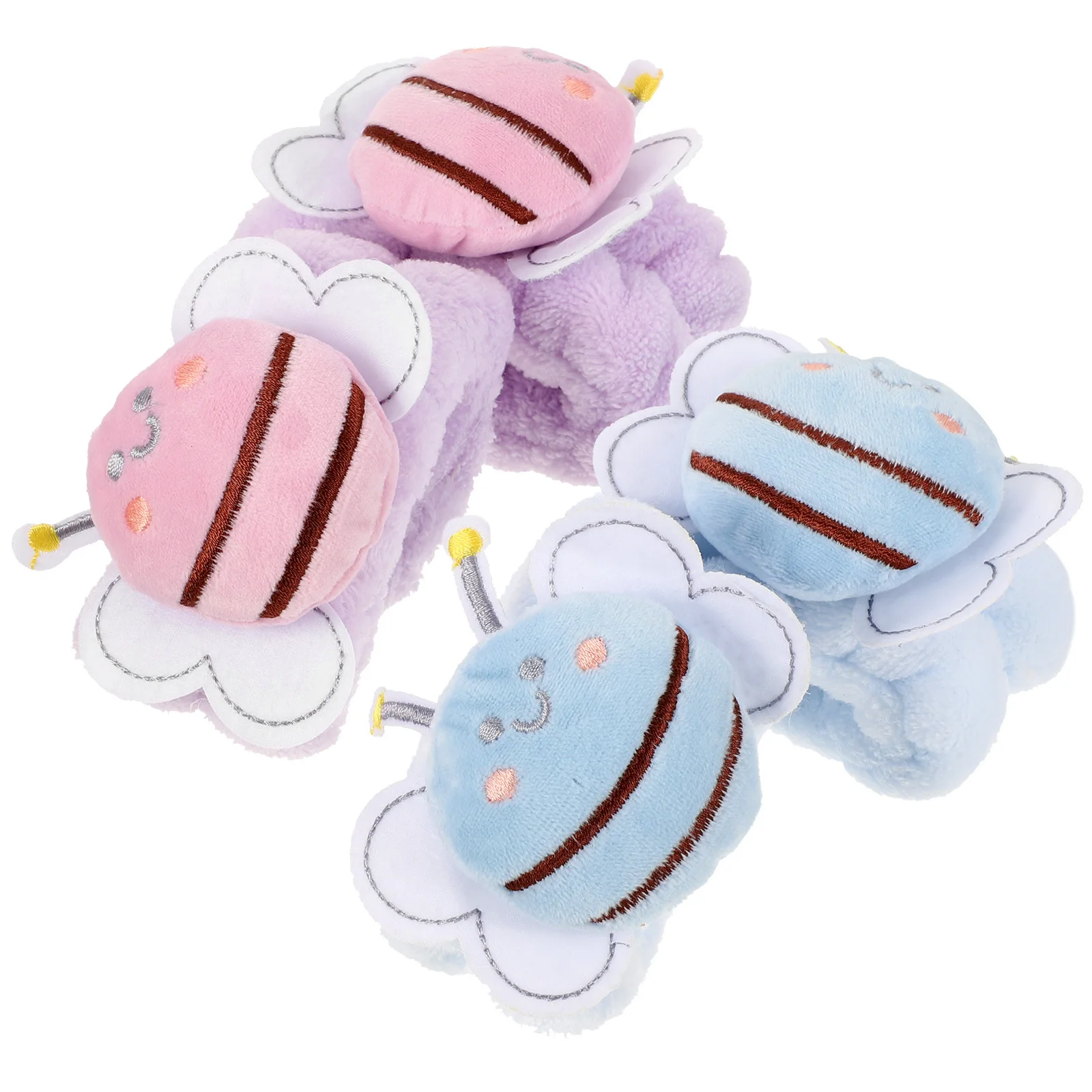 

4Pcs Flannel Wristbands Bee Shape Skin Friendly Comfortable Face Wash Wrist Spa Bands Elastic Absorbent Portable Home Use