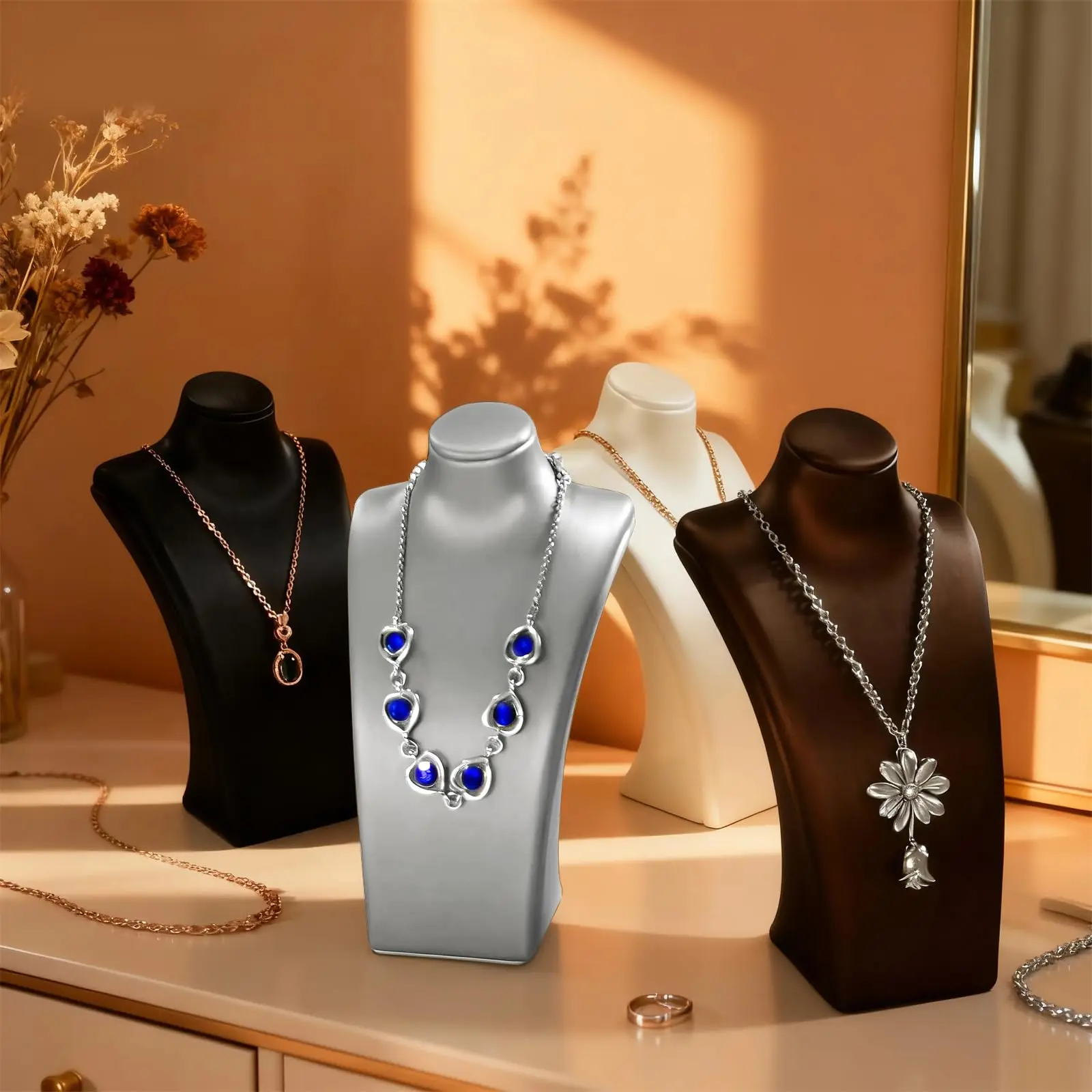 

Brushed Leather Necklace Pendant Chain Jewelry Bust Display Holder Stand