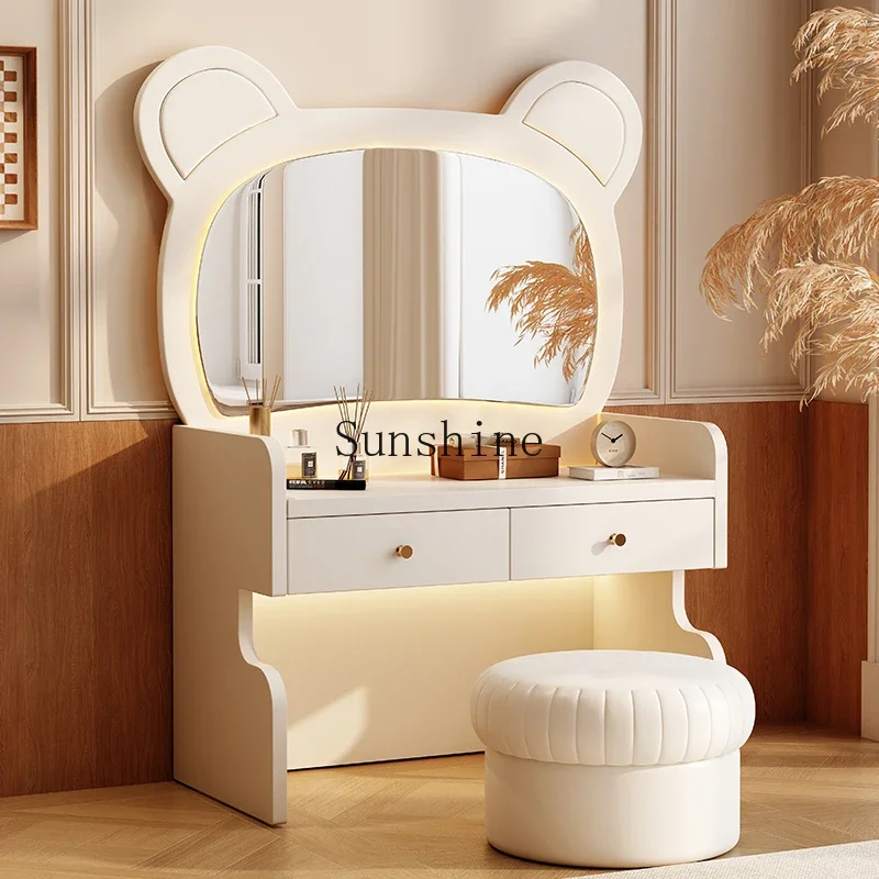 

Bedroom Simple Modern Dresser Solid Wood Bear Creative Cream Style Bedroom Makeup Table