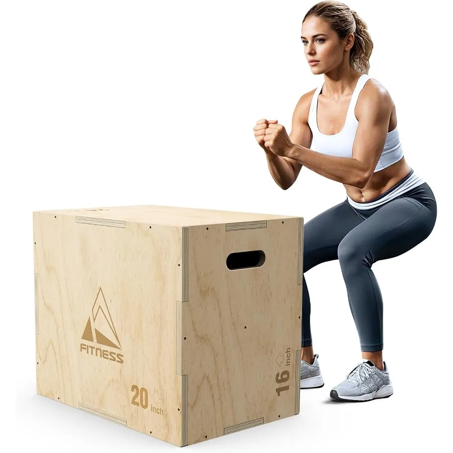 Boîte Plyo en bois 3 en 1 pour l'entraînement de gymnastique à domicile: boîte à sauter stratifométrique avec planche de 18 mm d'épaisseur, capacité de poids de 450 lb, hauteur réglable