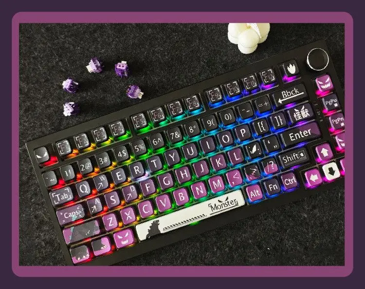 Purple little monster keycaps XDA transparent keys mechanical keyboard keycaps  small full set  for 61 68 75 87 98 104 108 keys