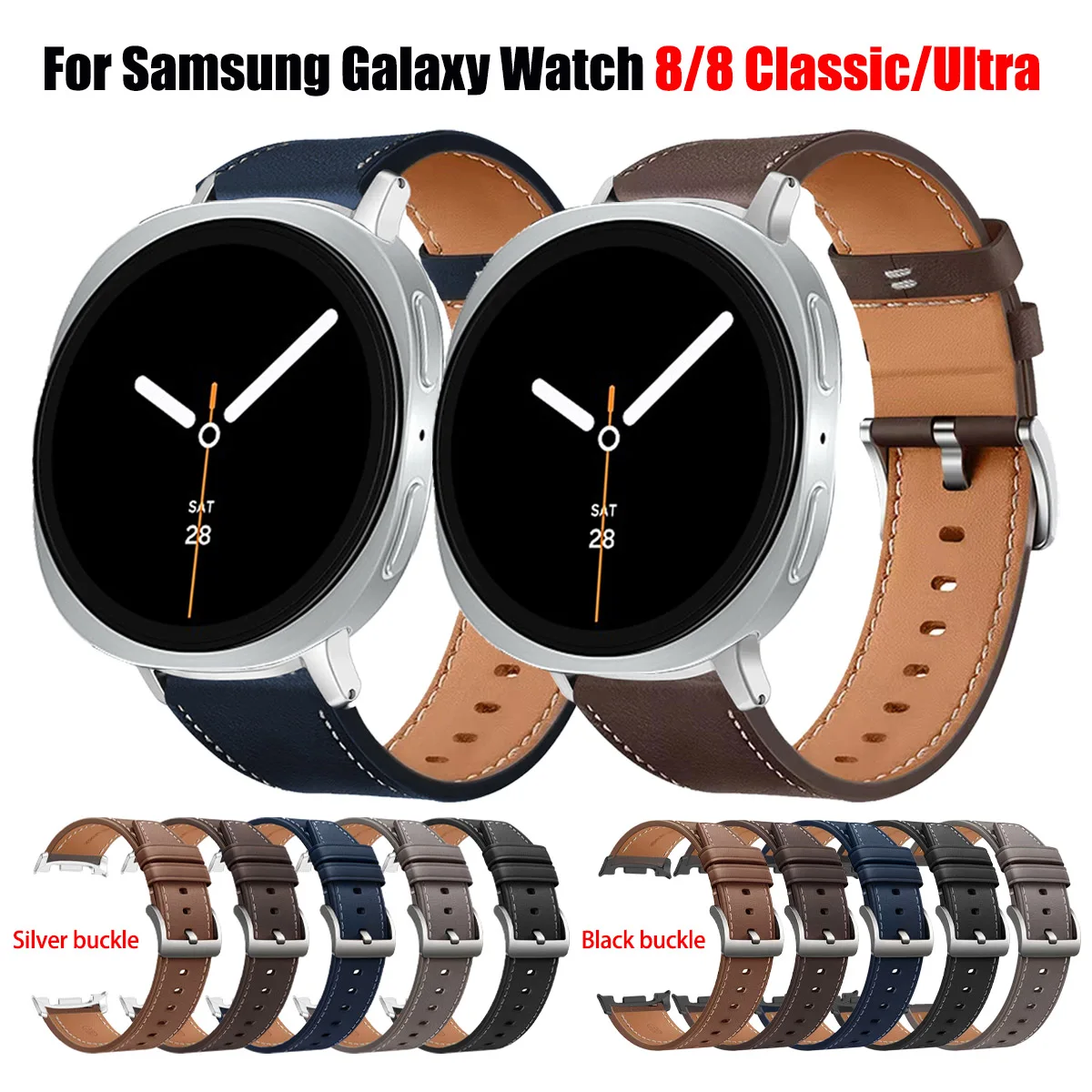 Leather Watch Strap For Samsung Galaxy Watch 8 9/8 9 Classic Adjustable Wrist Bands For Galaxy Watch Ultra(2026) Bracelet Correa