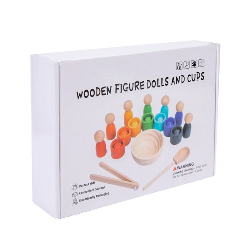 

New Wooden Figure Dolls and Cups Color Matching Boxes Montessori Early Learning Toy