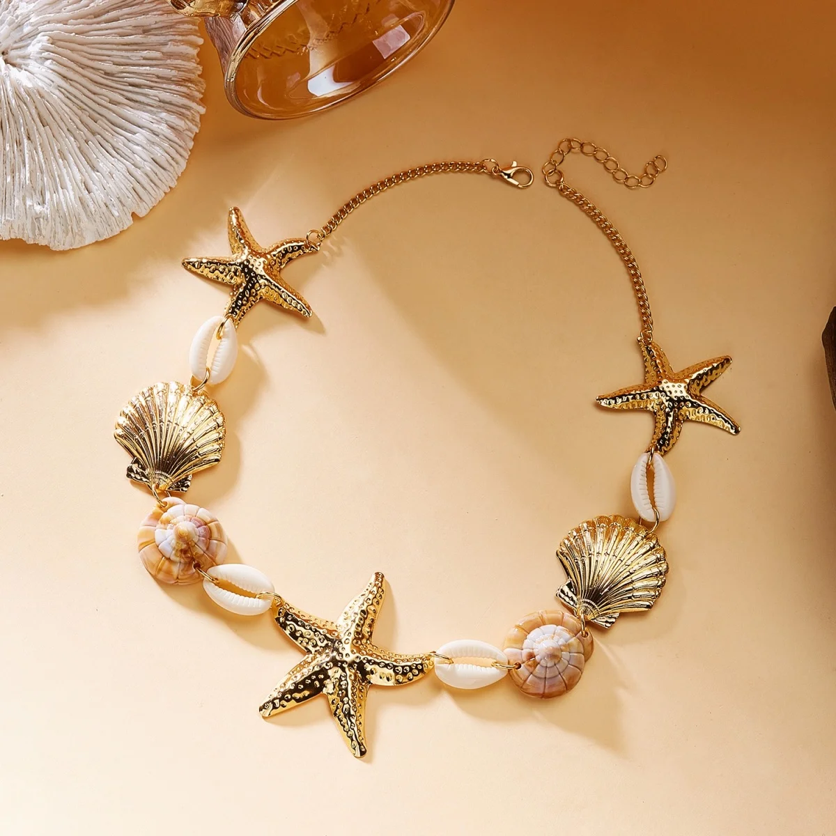 Böhmische Halskette aus Harz und Metall mit Seestern-, Muschel- und Schneckenmotiven für Damen und Herren, Sommerurlaub, Seestern-Choker, Ozean- und Strand-Schmuck – Detail 12