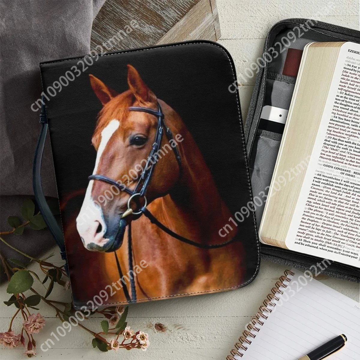 

Art Horse Pattern Printing Leather Handbag for Women Zippered Handle Bible Bag Exquisite Practical Bible Storage Bags Custom