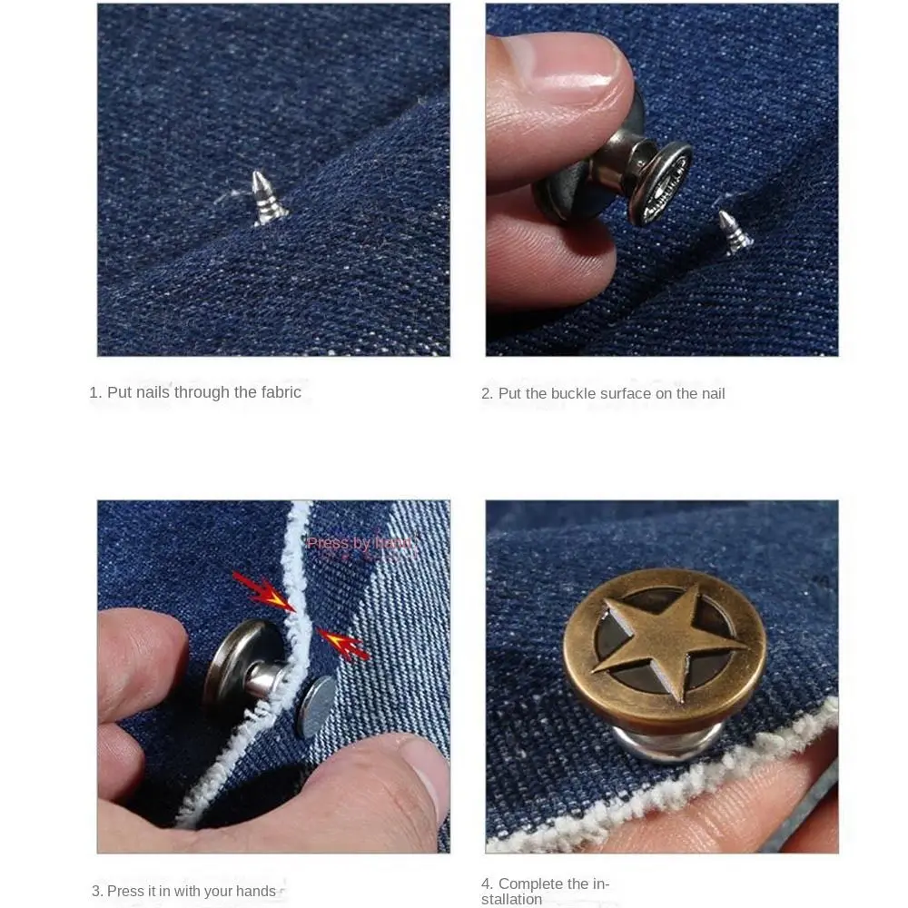 5pcs Durable Detachable Jeans Buttons Replacement Waist Adjust No-Sewing Metal Button Nail-Free Button Repair Kit